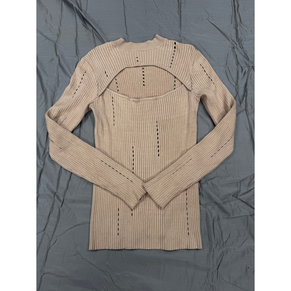 Guess Los Angeles Tan Ribbed Cutout Long Sleeve Knit Top Size L